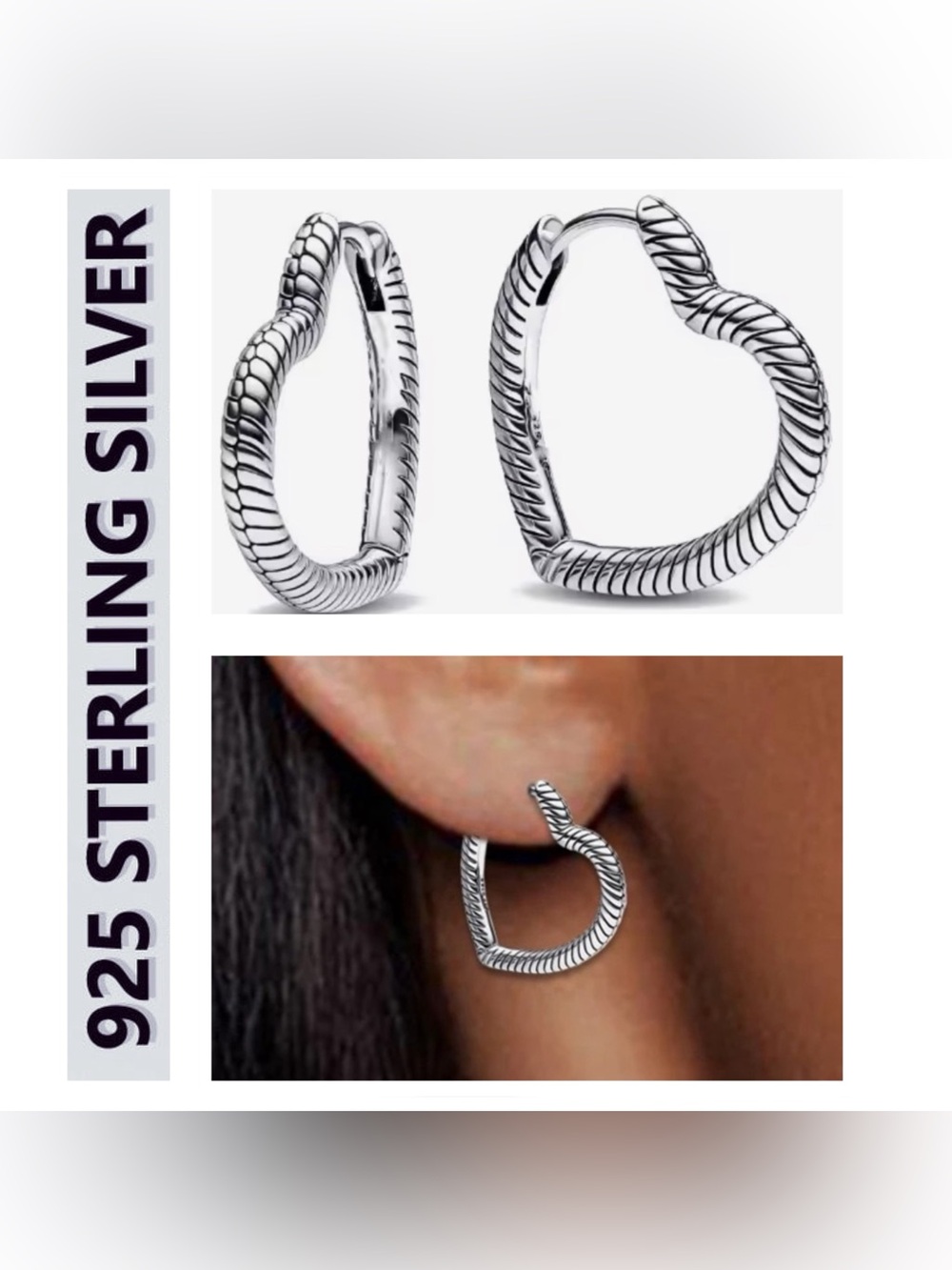 🌟🌟 S925 Sterling Silver Charm Heart Hoop Earrings